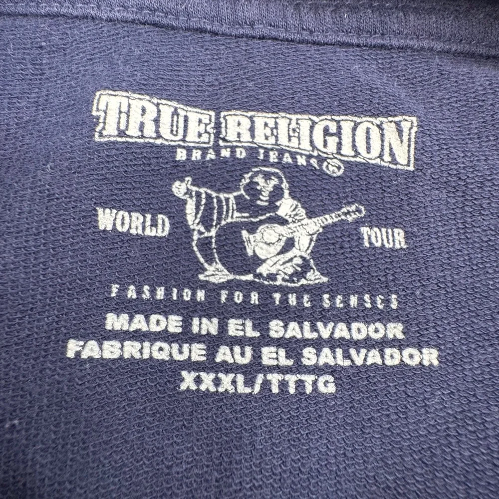 True Religion Henley Hoodie Mens XXXL Navy Cream Colorblock Horseshoe Logo